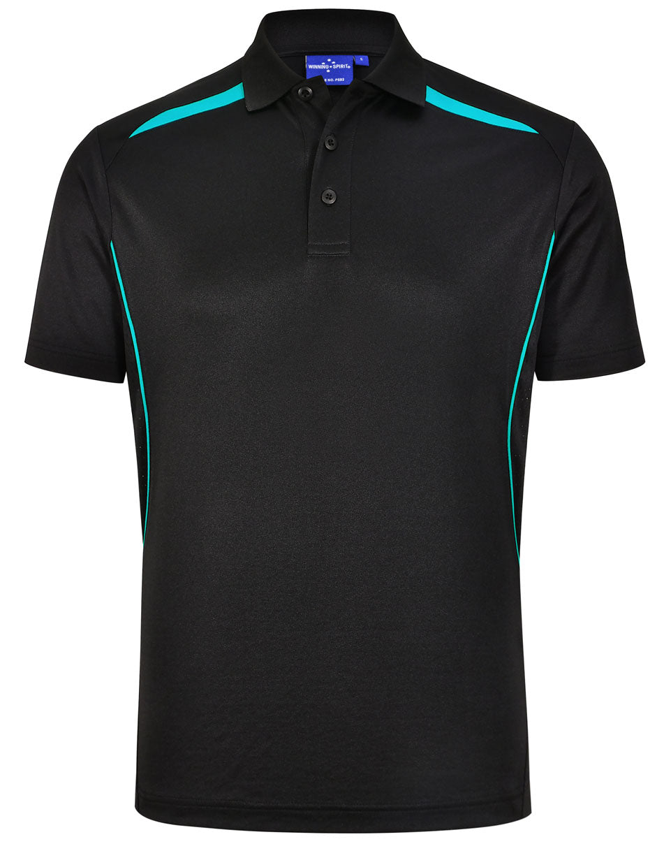Winning Spirit Men's Sustainable Poly-Cotton Contrast Polo PS93 Casual Wear Winning Spirit Black/Teal XS 